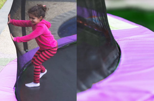Kahuna 14ft Outdoor Trampoline Kids Children With Safety Enclosure Pad Mat Ladder Basketball Hoop Set - Purple