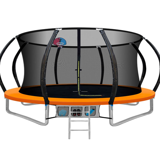 Everfit 12FT Trampoline for Kids w/ Ladder Enclosure Safety Net Rebounder Orange