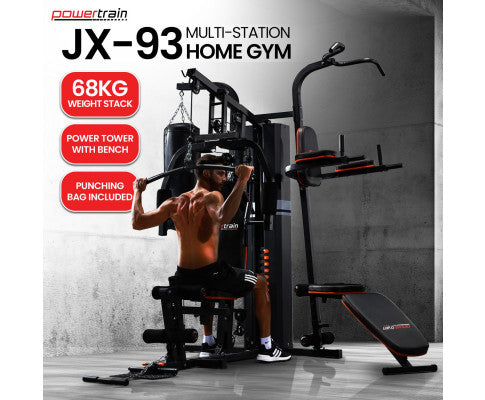 Powertrain Multi Station Home Gym 150lbs Weights Punching Bag