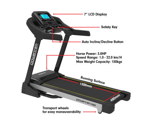 Powertrain K2000 Treadmill w/ Fan & Auto Incline Speed 22km/h