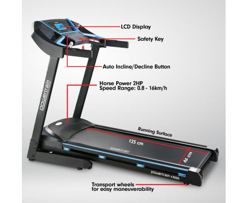 Powertrain K1000 Foldable Treadmill with Incline for Home Gym Cardio