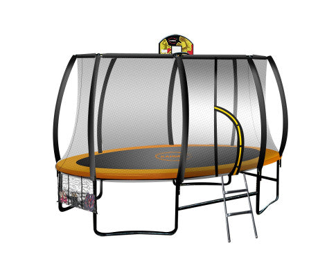 Kahuna 8ft X 14t Outdoor Orange Oval Trampoline With Safety Enclosure And Basketball Hoop Set