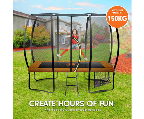 Kahuna 8ft X 11ft Outdoor Rectangular Orange Trampoline with Safety Enclosure.