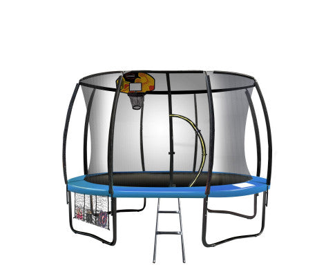 Kahuna 14ft Outdoor Trampoline Kids Children With Safety Enclosure Pad Mat Ladder Basketball Hoop Set - Blue