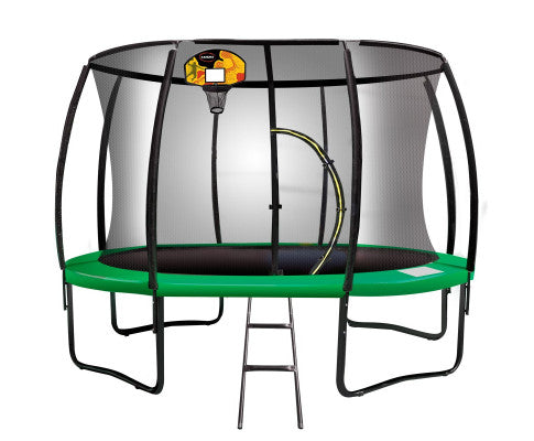 Kahuna 14ft Outdoor Trampoline Kids Children With Safety Enclosure Pad Mat Ladder Basketball Hoop Set - Green