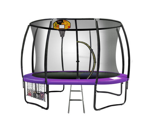 Kahuna 14ft Outdoor Trampoline Kids Children With Safety Enclosure Pad Mat Ladder Basketball Hoop Set - Purple