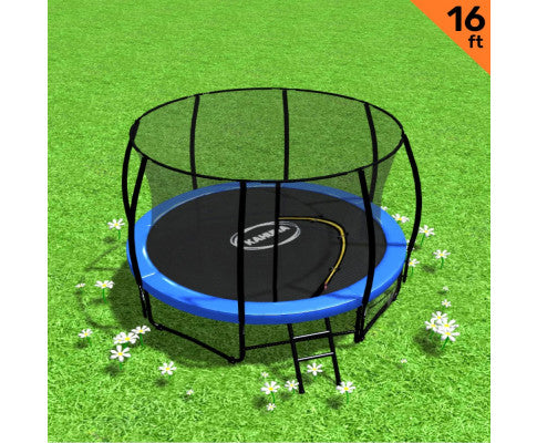 Kahuna 16ft Trampoline Free Ladder Spring Mat Net Safety Pad Cover Round Enclosure - Blue