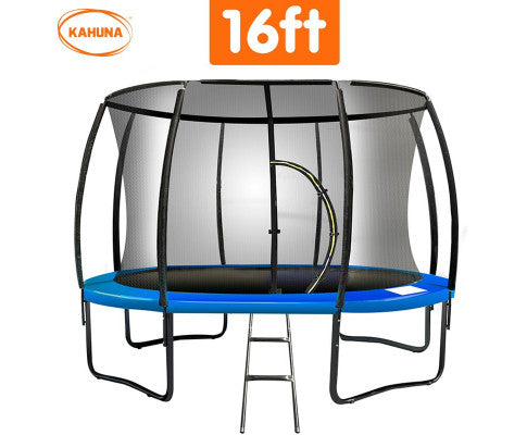 Kahuna 16ft Trampoline Free Ladder Spring Mat Net Safety Pad Cover Round Enclosure - Blue