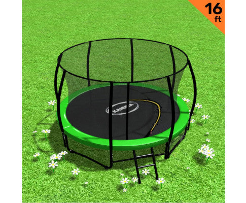 Kahuna 16ft Trampoline Free Ladder Spring Mat Net Safety Pad Cover Round Enclosure - Green