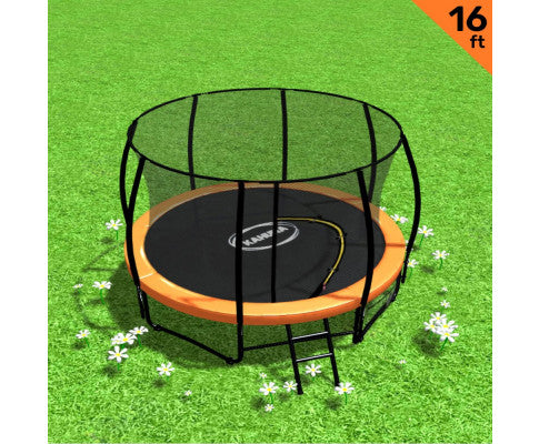 Kahuna 16ft Trampoline Free Ladder Spring Mat Net Safety Pad Cover Round Enclosure - Orange