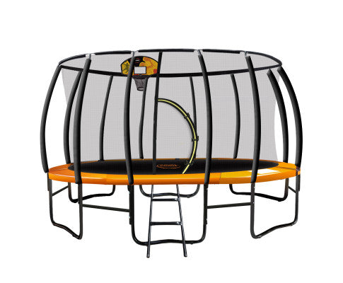 Kahuna 16ft Outdoor Trampoline Kids Children With Safety Enclosure Pad Mat Ladder Basketball Hoop Set - Orange
