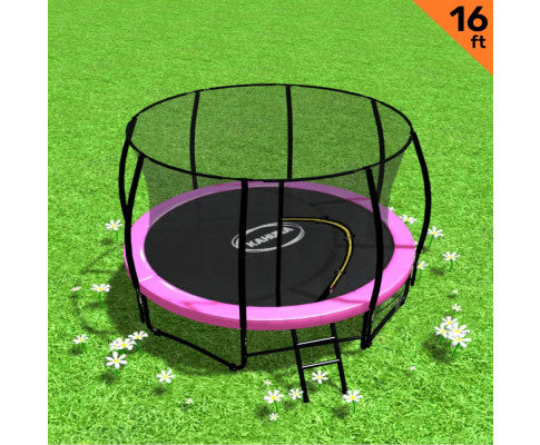 Kahuna 16ft Trampoline Free Ladder Spring Mat Net Safety Pad Cover Round Enclosure - Pink