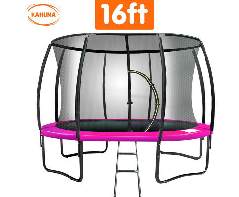 Kahuna 16ft Trampoline Free Ladder Spring Mat Net Safety Pad Cover Round Enclosure - Pink