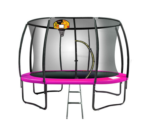 Kahuna 16ft Outdoor Trampoline Kids Children With Safety Enclosure Pad Mat Ladder Basketball Hoop Set - Pink