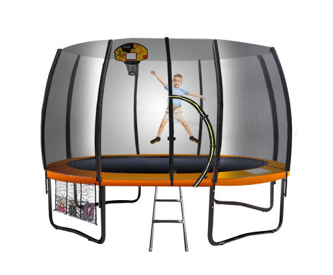 Kahuna Twister 14ft Springless Trampoline Outdoor Kids Safety Net Pad Mat with Basketball Set