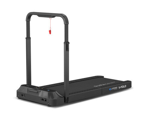 Lifespan Fitness V-FOLD Treadmill with ErgoDesk Automatic Standing Desk 1800mm in White/Black