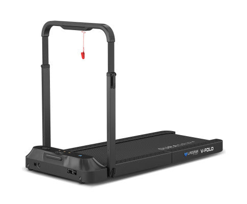 Lifespan Fitness V-FOLD Treadmill with ErgoDesk Automatic Standing Desk 1500mm in Oak/Black