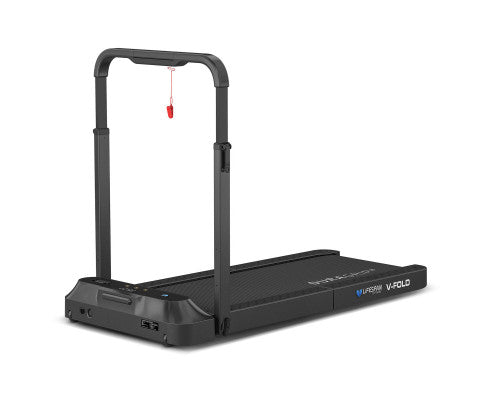 Lifespan Fitness V-FOLD Treadmill with ErgoDesk Automatic Standing Desk 1800mm in White/Black with Cable Management