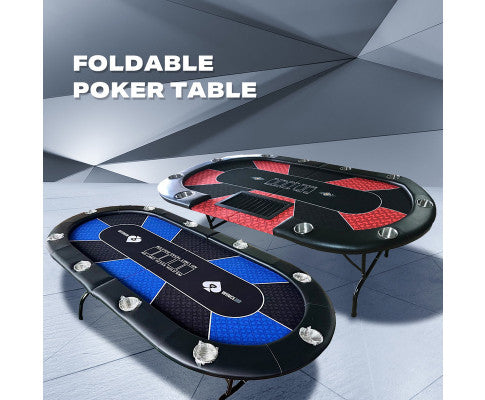 10 Player Foldable Blue Color Poker Table Blackjack Texas Holdem Table with Cup Holders