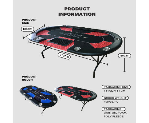 10 Player Foldable Blue Color Poker Table Blackjack Texas Holdem Table with Cup Holders