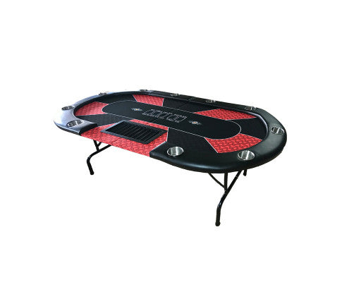 10 Player Foldable Red Color Poker Table Blackjack Texas Holdem Table with Cup Holders