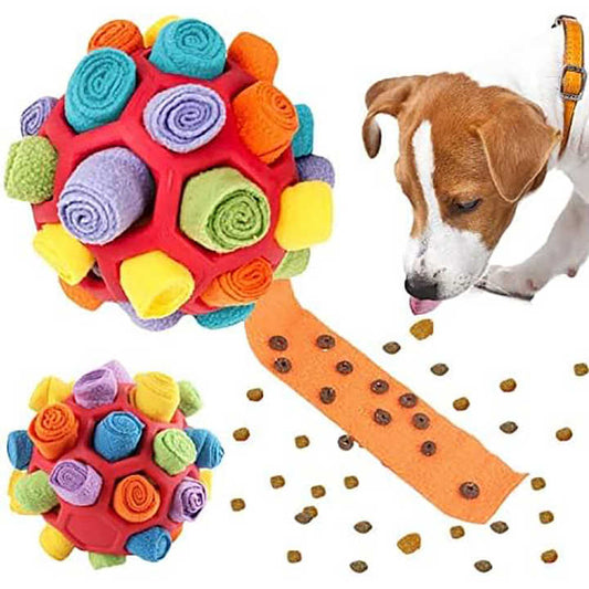 Red Ball And Colorful Strips Of Fabric Interactive Pet Snuffle Ball - Treat-Dispensing Toy for Dogs and Cats, 20 cm TPR and Felt Fabric for Mental Stimulation