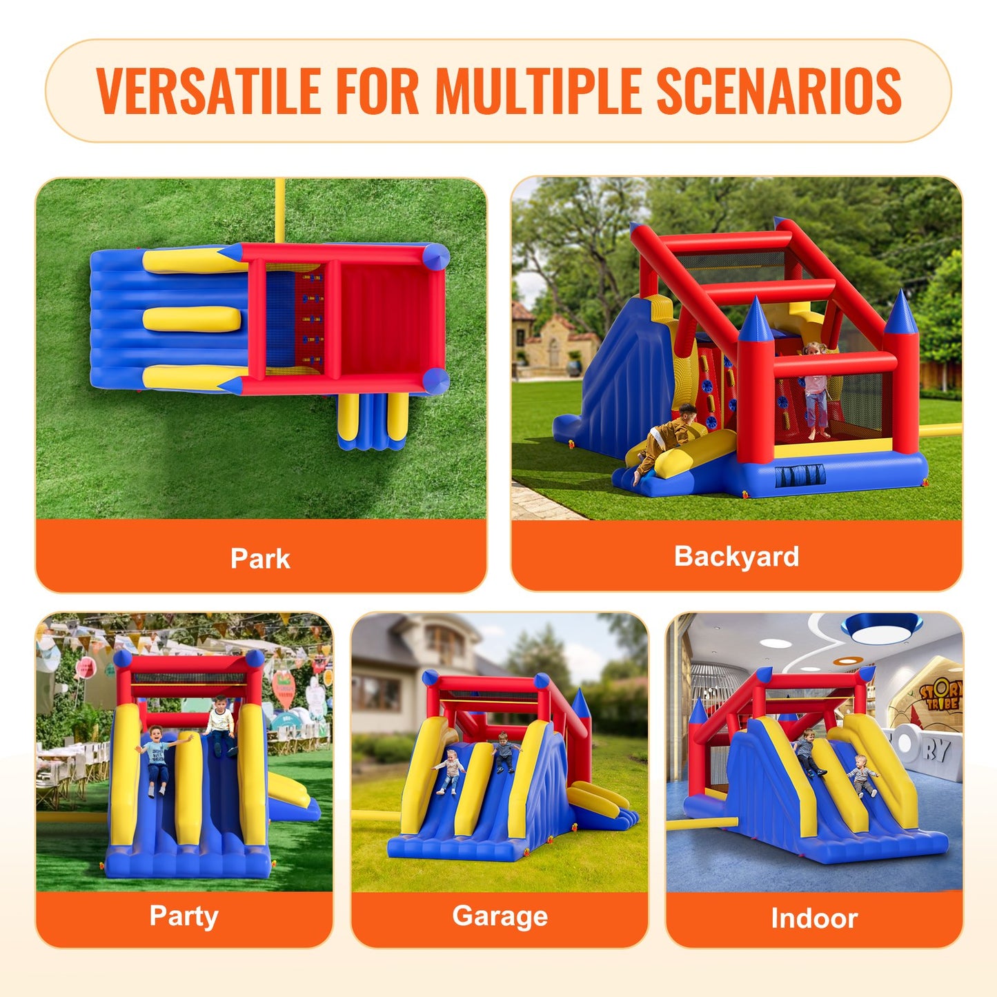 VEVOR Inflatable Bounce House, Outdoor High Quality Playhouse Trampoline, Jumping Bouncer with Blower, Slide, and Storage Bag, Family Backyard Bouncy Castle, for Kid Ages 3_8 Years, 4.6x2.6x2.3m