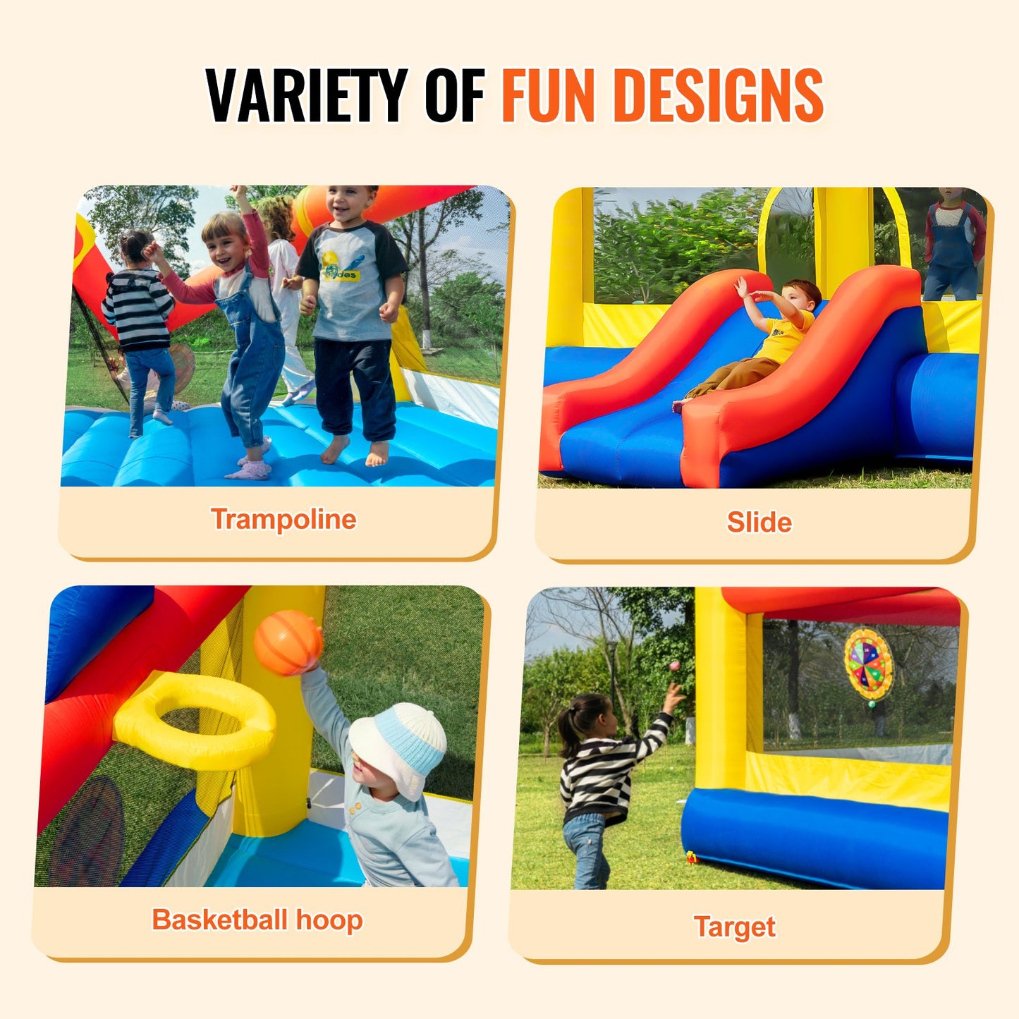 VEVOR Inflatable Bounce House, Outdoor High Quality Playhouse Trampoline, Jumping Bouncer with Blower, Slide, and Storage Bag, Family Backyard Bouncy Castle, for Kid Ages 3_10 Years, 4.5x4.4x2m