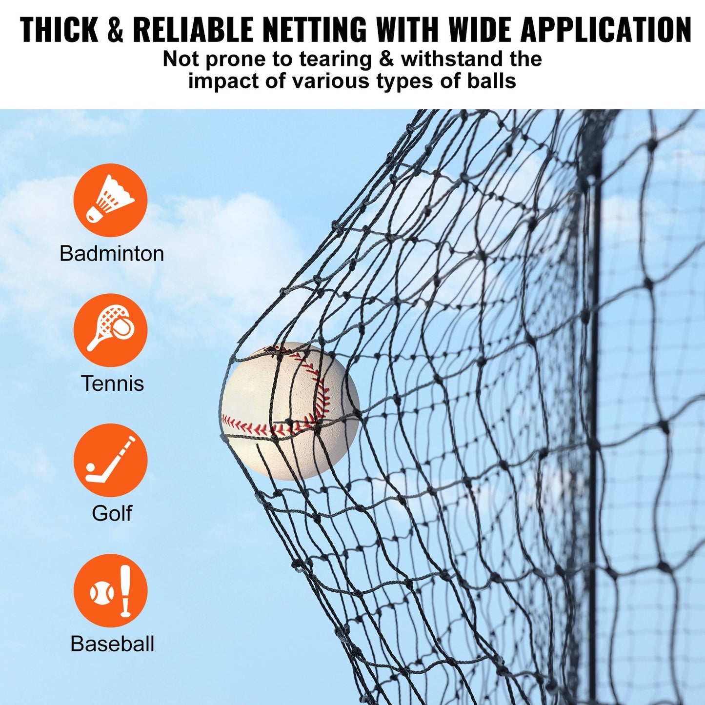 VEVOR Baseball Batting Netting, Professional Softball Baseball Batting Hitting Training Net, Practice Portable Pitching Cage Net with Door & Carry Bag, Heavy Duty Enclosed PE Netting,1676CM (NET ONLY)