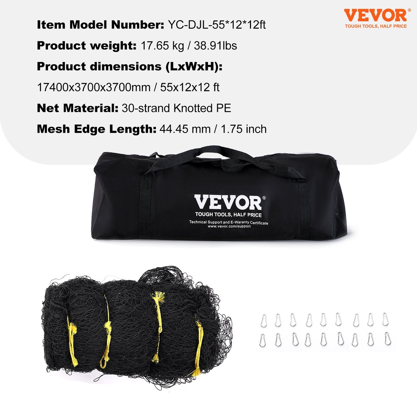 VEVOR Baseball Batting Netting, Professional Softball Baseball Batting Hitting Training Net, Practice Portable Pitching Cage Net with Door & Carry Bag, Heavy Duty Enclosed PE Netting,1676CM (NET ONLY)