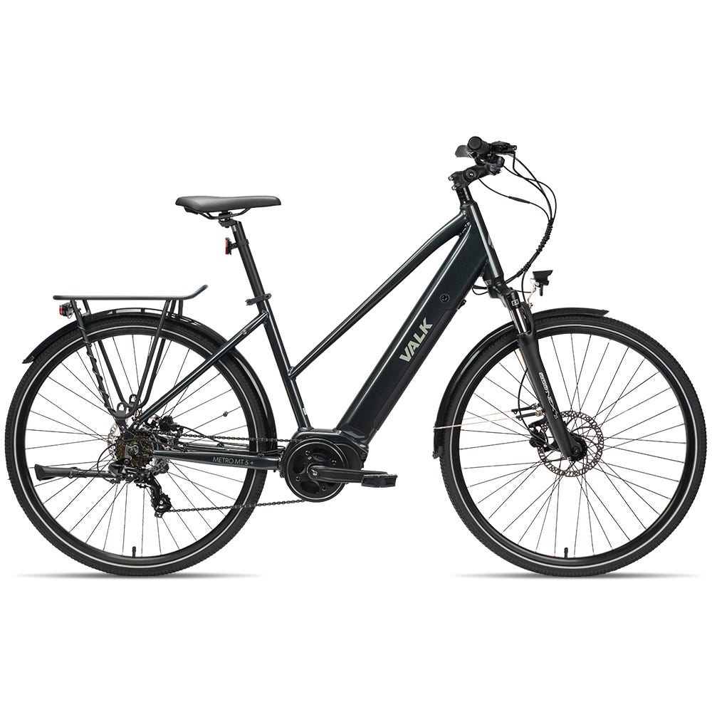 VALK Metro MT 5 + Electric Hybrid Bike, Mid-Drive, Mixte Frame, Medium, Dark Grey