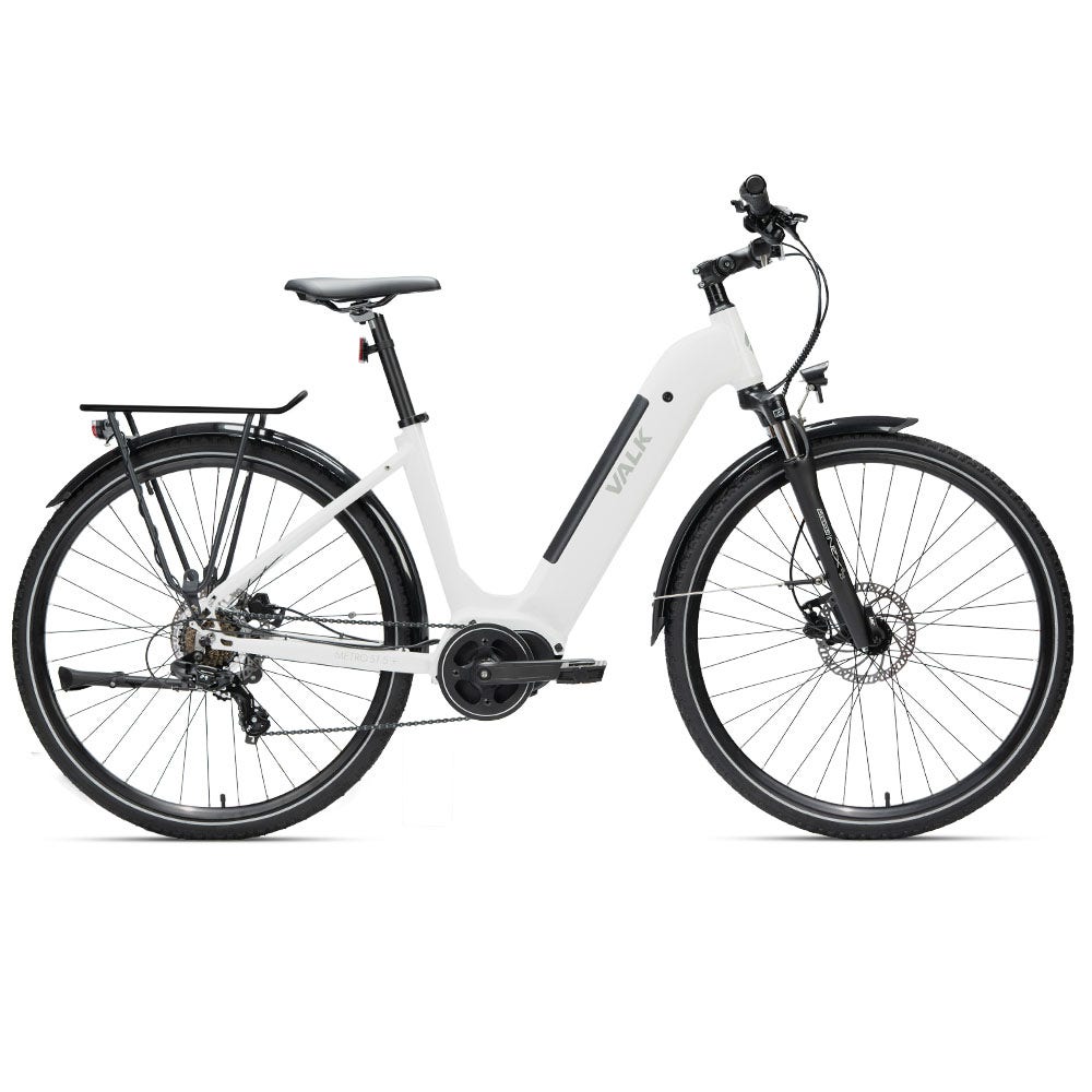 VALK Electric Bike Metro TR 5 + Hybrid Ebike Alloy Up to 85km w/ Battery 36V, Medium, White