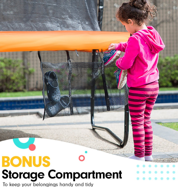 Kahuna 14ft Outdoor Trampoline Kids Children With Safety Enclosure Pad Mat Ladder Basketball Hoop Set - Orange
