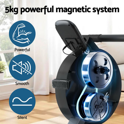Everfit 16 Level Magnetic Rowing Machine for Home with App Connect Black