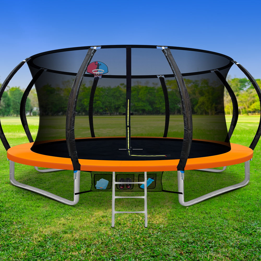 Everfit 12FT Trampoline for Kids w/ Ladder Enclosure Safety Net Rebounder Orange