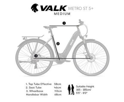 Valk Metro ST 5 + Electric Bike, Mid-Drive, Step-Through, Medium, Dark Grey