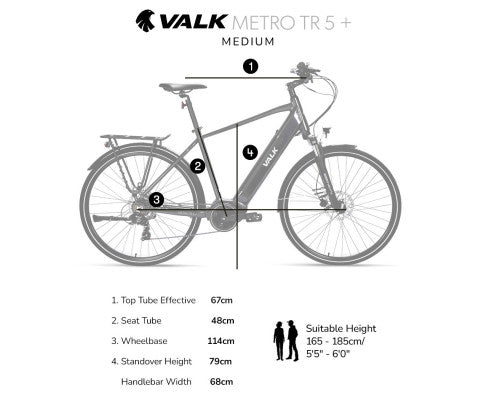 VALK Metro TR 5 + Electric Hybrid Bike, Gen II, Mid-Drive, Medium, Dark Grey