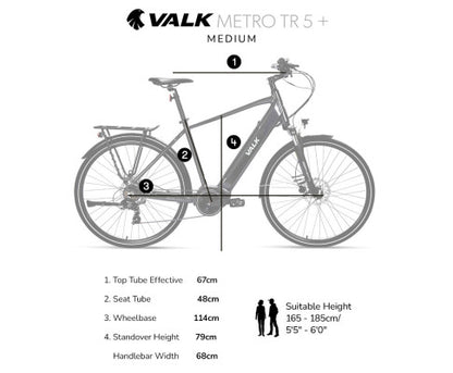 VALK Metro TR 5 + Electric Hybrid Bike, Gen II, Mid-Drive, Medium, Dark Grey