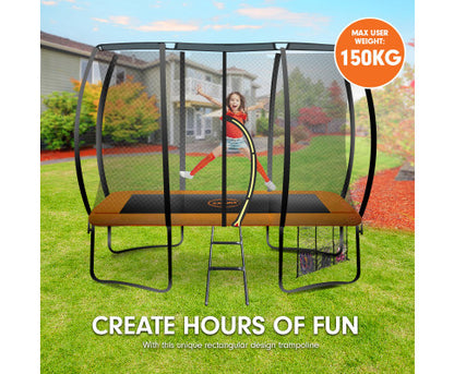 Kahuna 8ft X 11ft Outdoor Rectangular Orange Trampoline with Safety Enclosure.