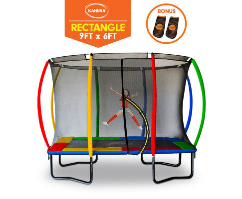 Kahuna 6ft x 9ft Outdoor Rectangular Rainbow Trampoline With Safety Enclosure