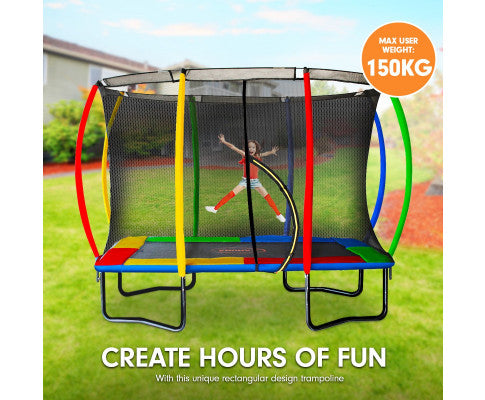 Kahuna 6ft x 9ft Outdoor Rectangular Rainbow Trampoline With Safety Enclosure