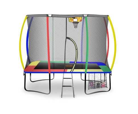 Kahuna 6ft X 9ft Outdoor Rectangular Rainbow Trampoline Safety Enclosure And Basketball Hoop Set