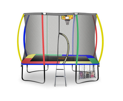 Kahuna 6ft X 9ft Outdoor Rectangular Rainbow Trampoline Safety Enclosure And Basketball Hoop Set