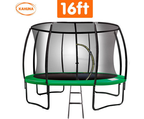 Kahuna 16ft Trampoline Free Ladder Spring Mat Net Safety Pad Cover Round Enclosure - Green