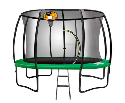 Kahuna 16ft Outdoor Trampoline Kids Children With Safety Enclosure Pad Mat Ladder Basketball Hoop Set - Green