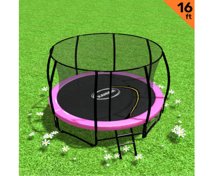 Kahuna 16ft Trampoline Free Ladder Spring Mat Net Safety Pad Cover Round Enclosure - Pink
