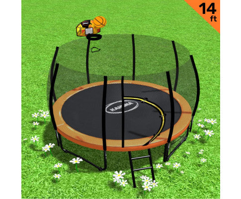 Kahuna Twister 14ft Springless Trampoline Outdoor Kids Safety Net Pad Mat with Basketball Set