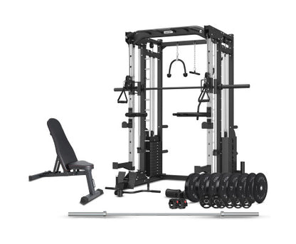 CORTEX SM-25 6-in-1 Power Rack & Cable Machine Bundle: BN6 Bench and 130kg Olympic Weight Plate & Barbell Package