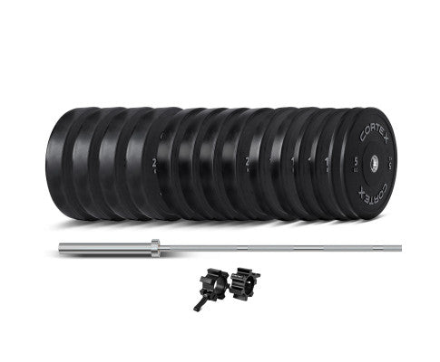 CORTEX 260kg Black Series V2 Rubber Olympic Bumper Plate Set 50mm with ZEUS100 Barbell