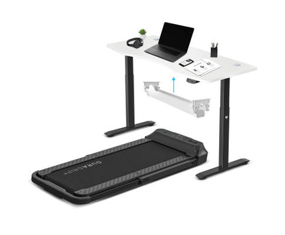 Lifespan Fitness V-FOLD Treadmill with ErgoDesk Automatic Standing Desk 1800mm in White/Black with Cable Management